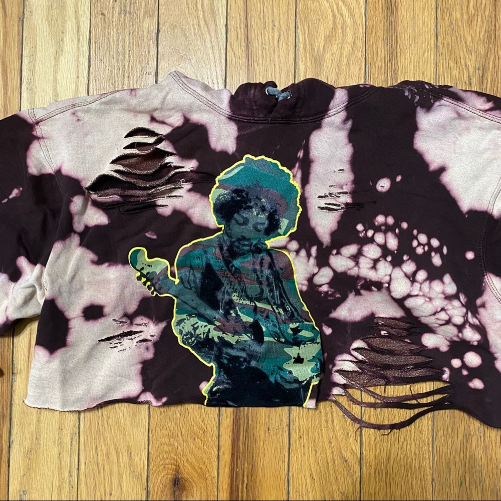 Jimi Hendrix Bleached Distressed Cropped Hoodie Size XXL